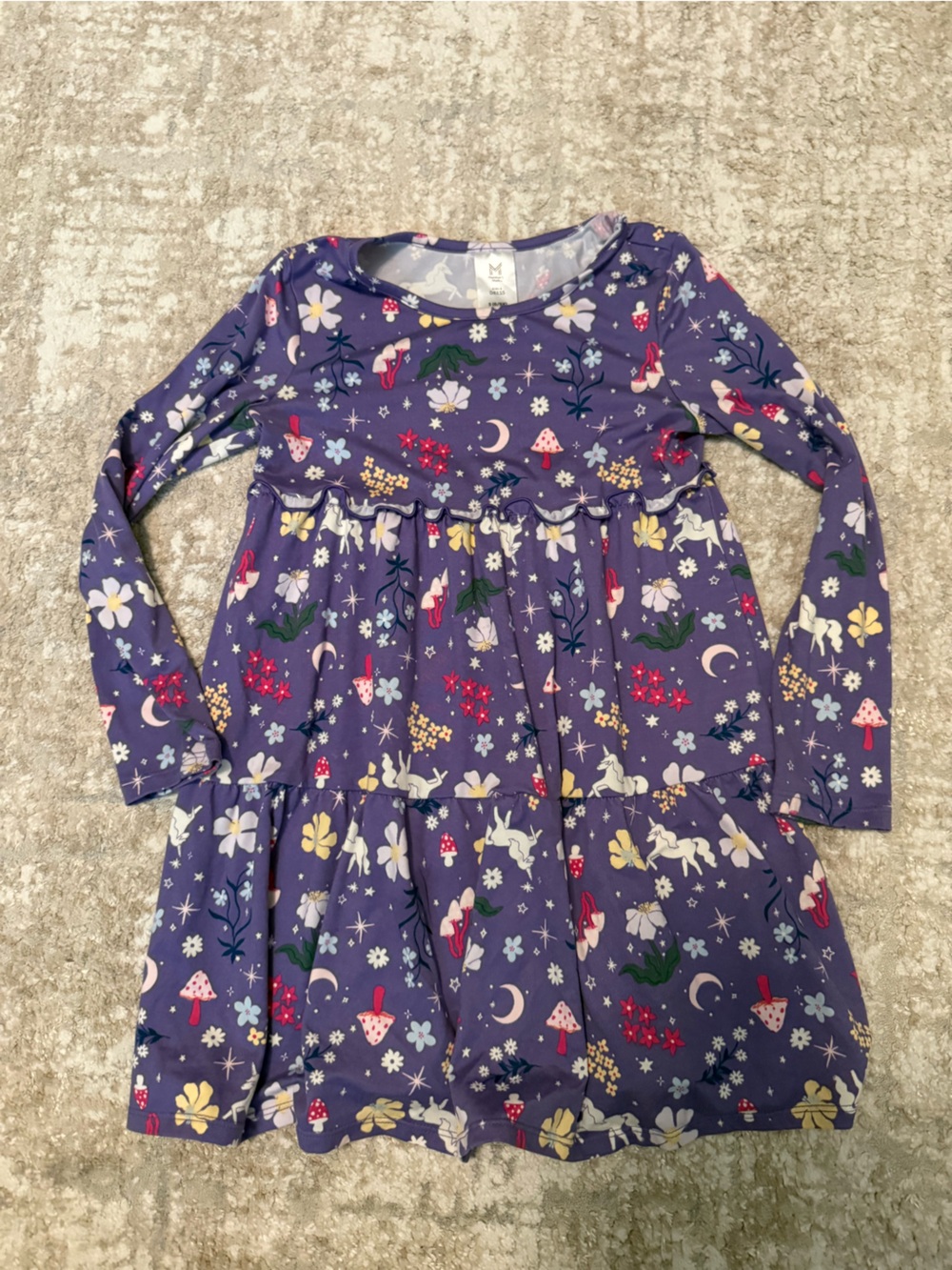 Members Mark Girls' Purple Unicorn & Floral Long-Sleeve Dress size 6/6X